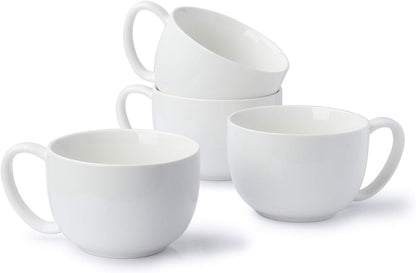 Porcelain 22Oz Large Coffee Mugs Set of 4, Large Soup Mug with Handles Perfect for Coffee, Tea, Hot Chocolate, Microwave Safe, White