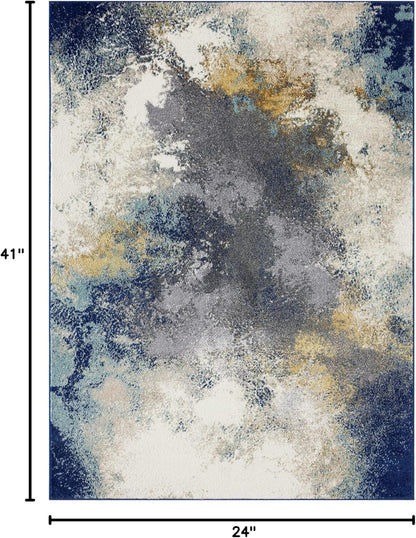 Modern Abstract Medium Pile Area Rug Blue 2X3