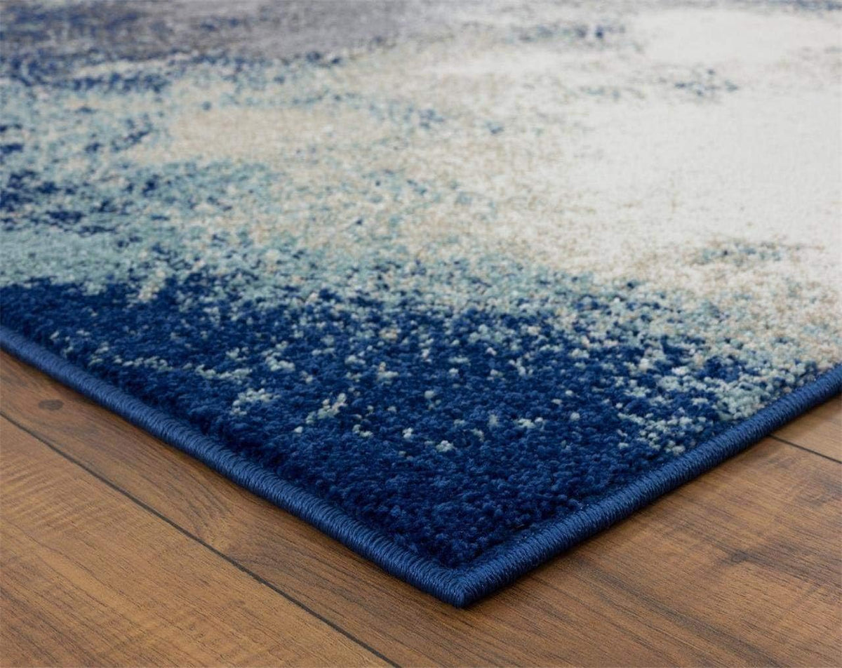 Modern Abstract Medium Pile Area Rug Blue 2X3