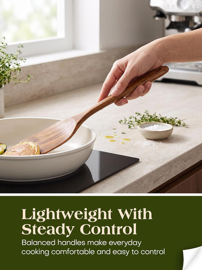 10Pcs Wooden Kitchen Utensils, Teak Wood Utensil Set for Kitchen, Heat-Resistant Wooden Spoons for Cooking, Nonstick Wood Spatula Soup Ladle Tong Egg Whisk