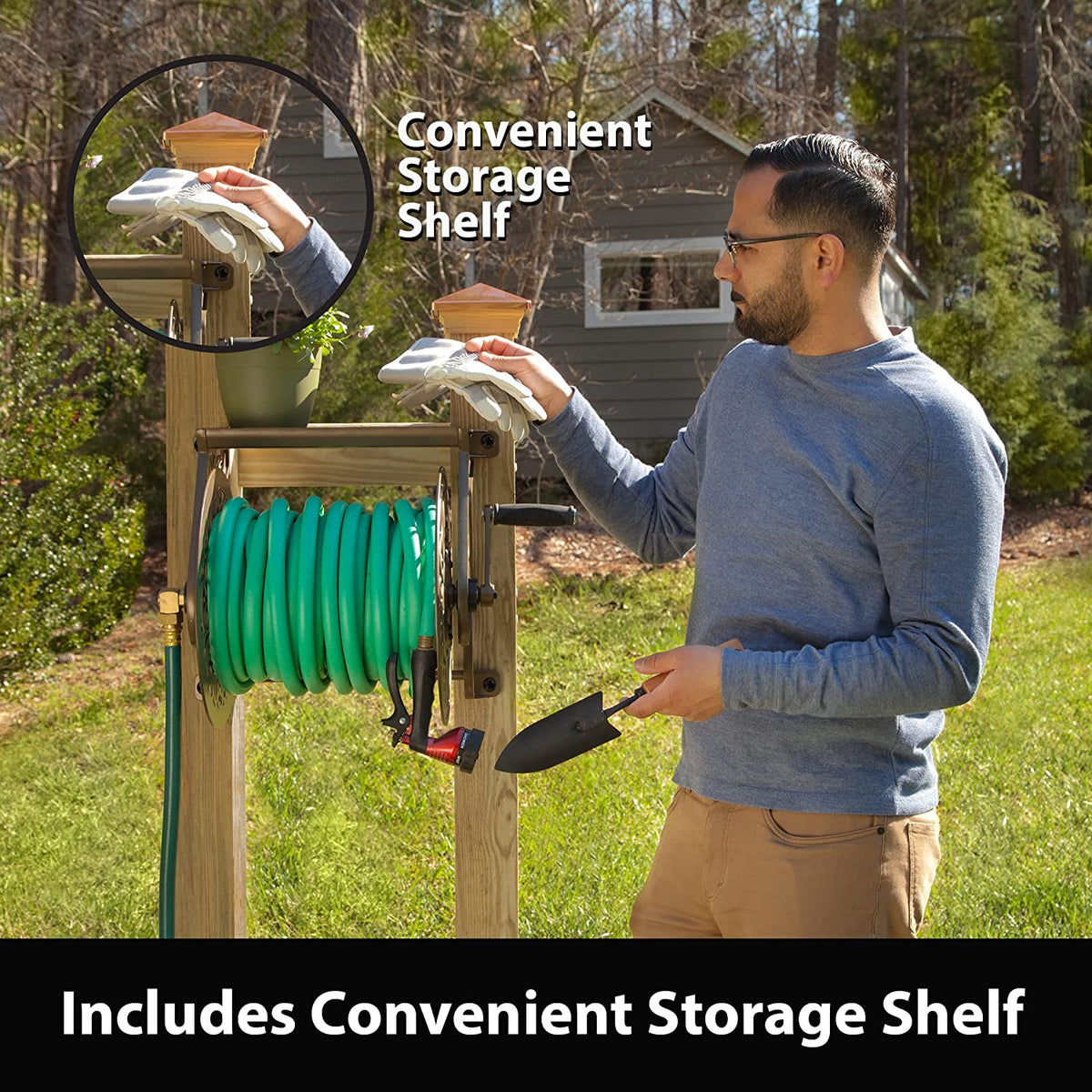 Elegant Bronze Decorative Cast Aluminum Wall-Mount Garden Hose Reel - Holds 125 Feet of 5/8-Inch Hose
