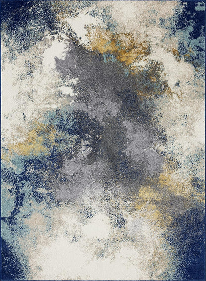 Modern Abstract Medium Pile Area Rug Blue 2X3
