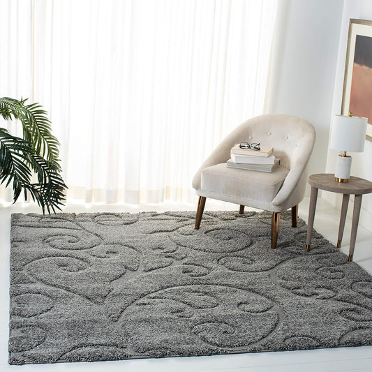 SAFAVIEH Florida Shag Square Rug 6'7", Soft Plush Grey SG455-8013
